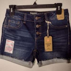 NWT Hippie Girl Girl's Dark Blue Regular Rise Midi/Snap Button Shorts Multiples